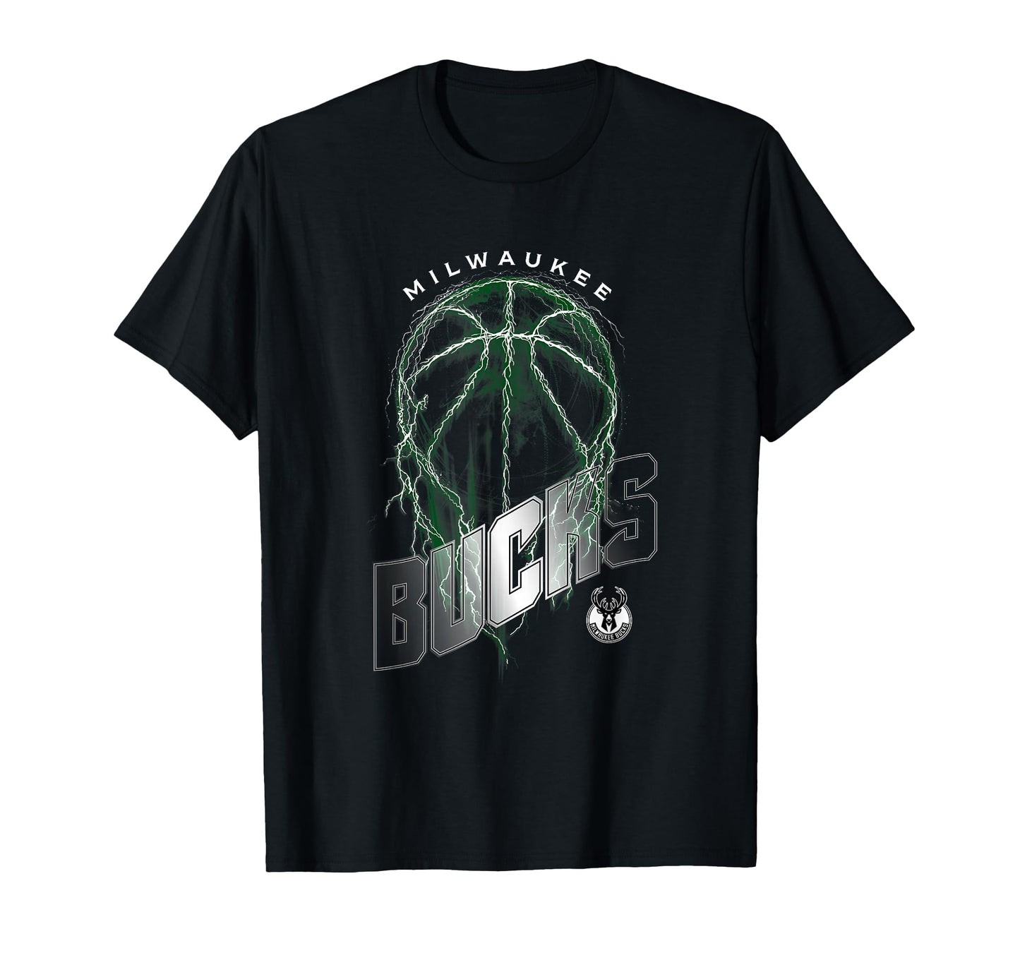 NBA Milwaukee Bucks Lightning Bolt Basketball Logo T-Shirt