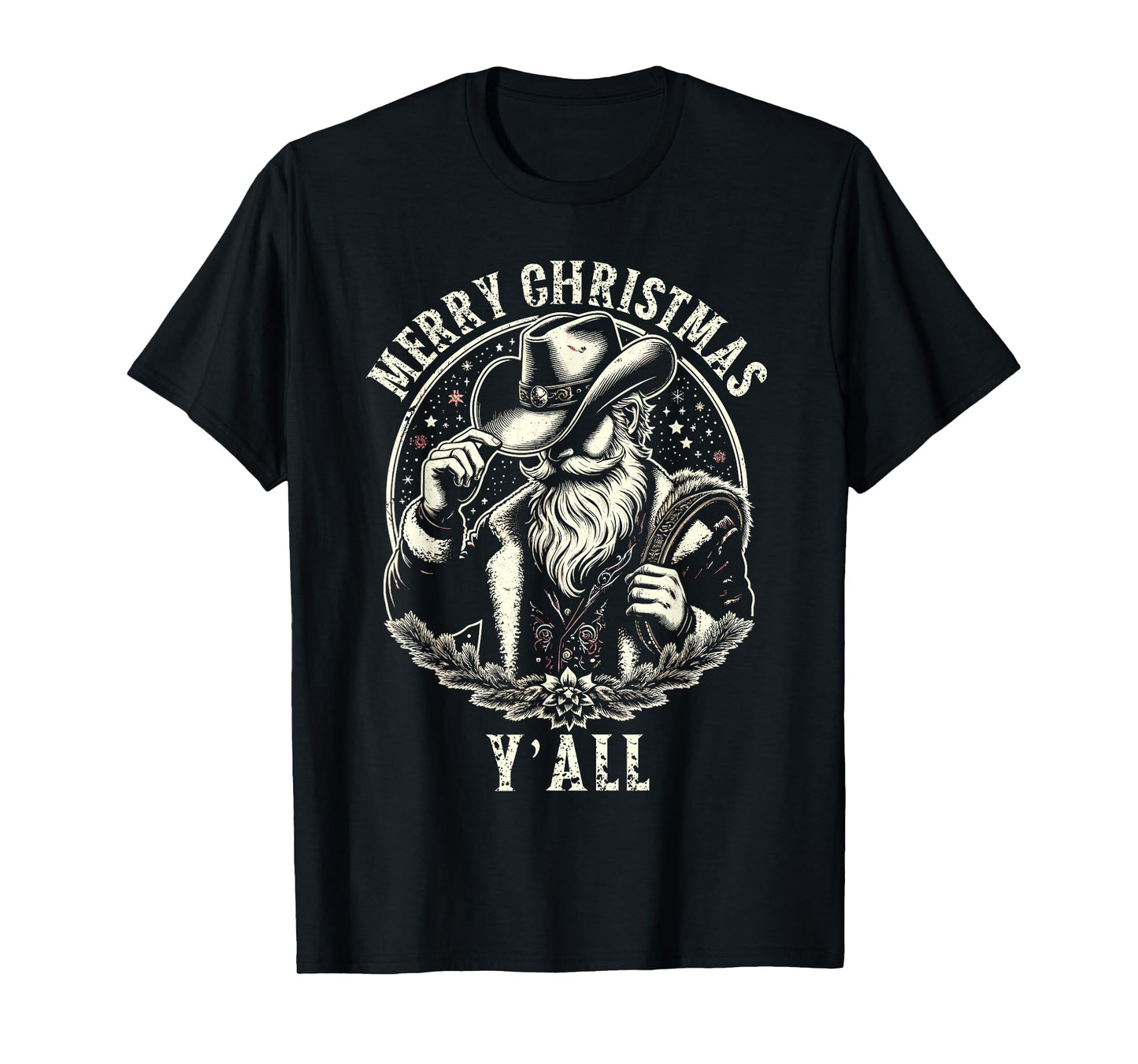 Cowboy Santa Claus Merry Christmas Y'all Western Country T-Shirt