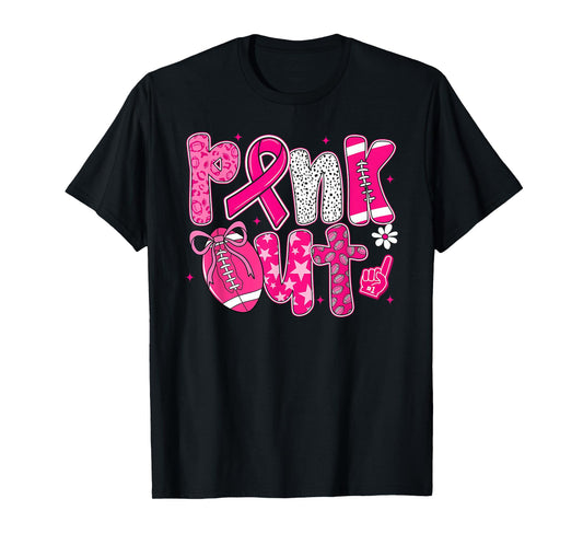 Pink Out Football Pink Coquette Bow Breast Cancer Awareness T-Shirt