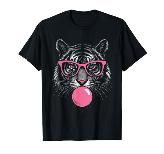 Tiger Face Pink Sunglasses Wild Animal Jungle Women Girls T-Shirt