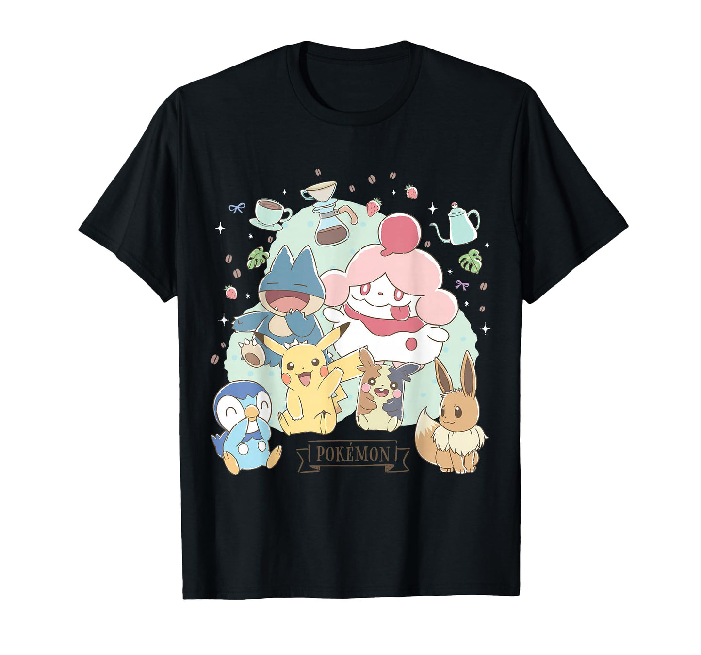 Pokémon - Cafe Pika Eevee Piplup Munchlax Morpeko Slurpuff T-Shirt