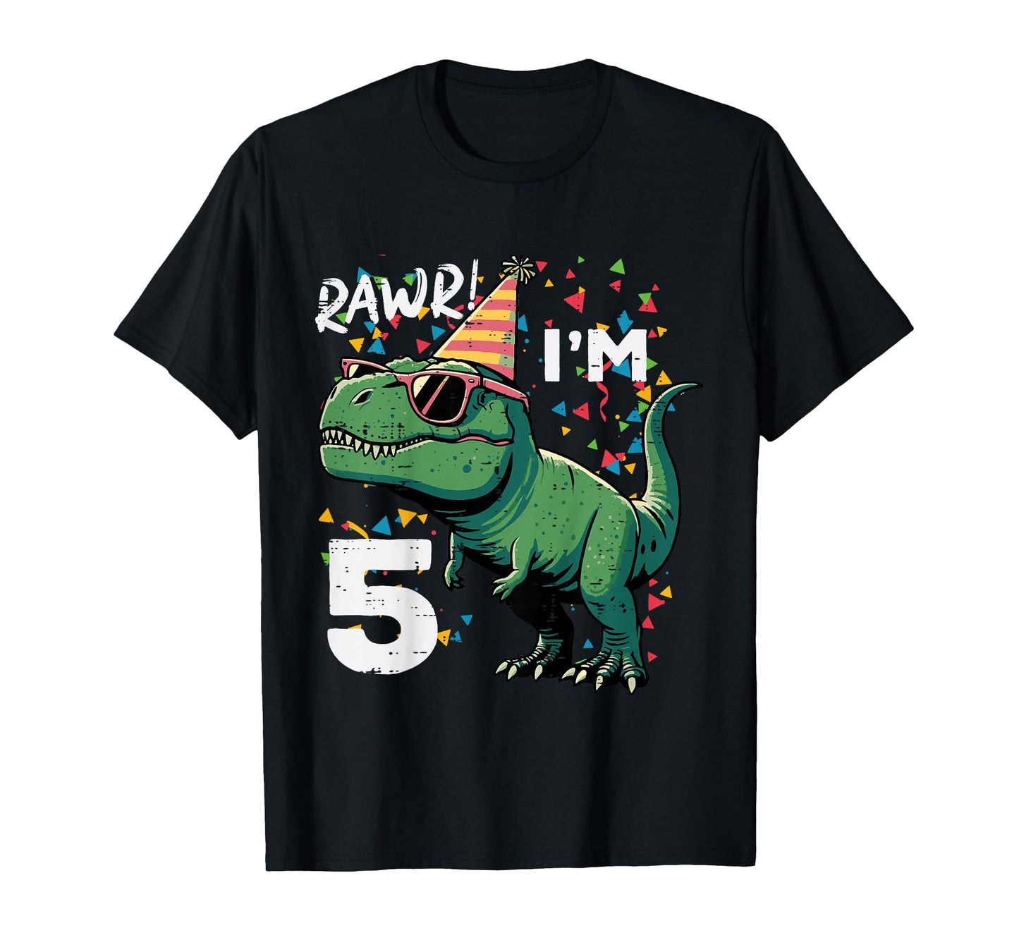 Kids 5th Birthday Trex Rawr Im 5 Years Old Dino Bday Boys Kids T-Shirt