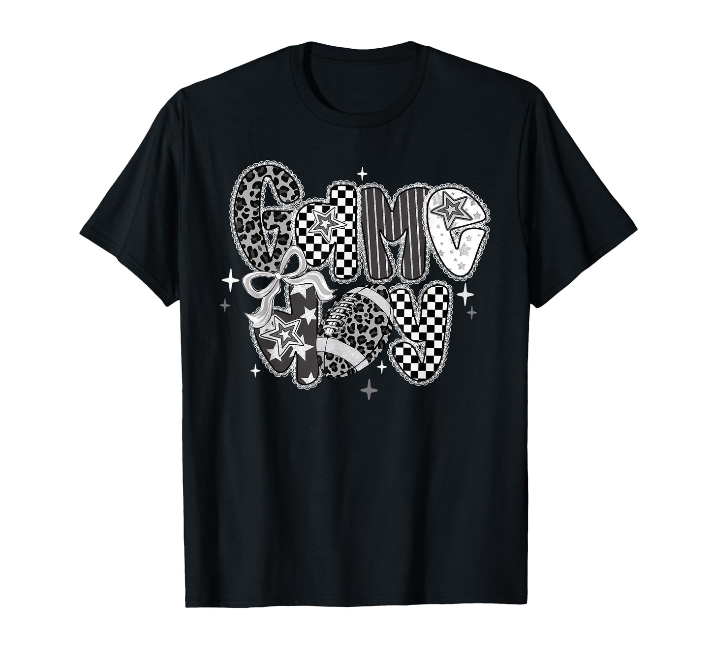 Touchdown American Football Game Day Coquette Bow Checkered T-Shirt