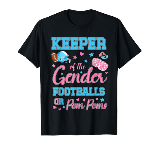 Football or Pom Poms Cute Keeper of Gender Baby Reveal Party T-Shirt