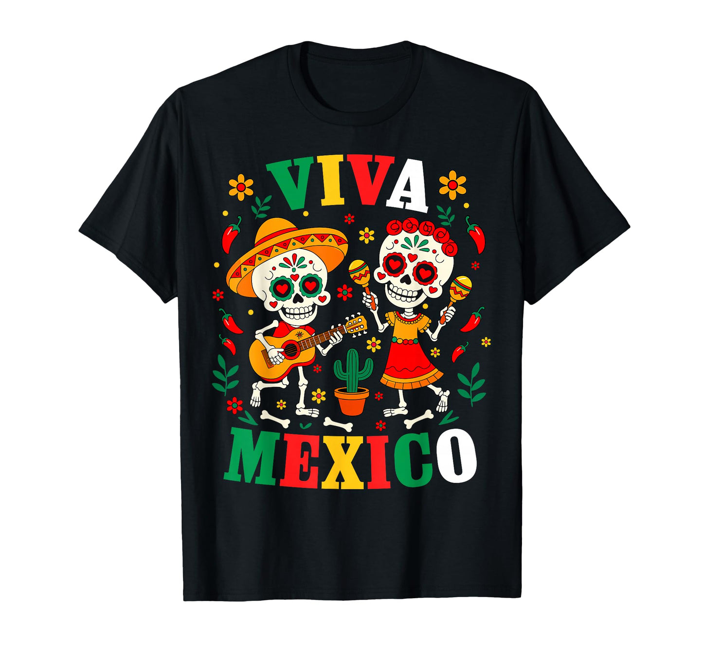 Viva Mexico Mexican Girl Boy Kids Skeleton Independence Day T-Shirt