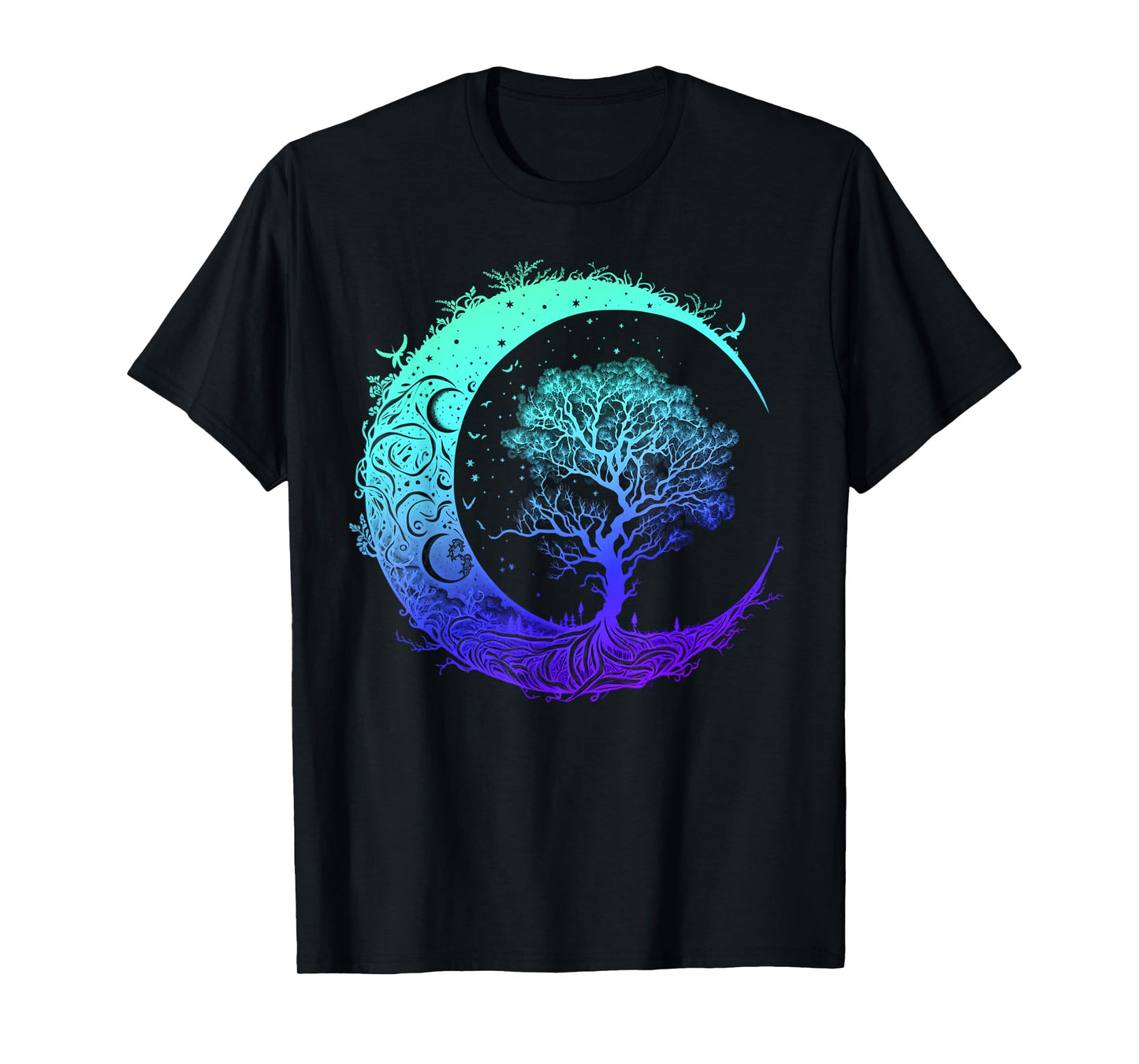Tree of Life Crescent Moon Mandala Chakra Yoga Indigo T-Shirt