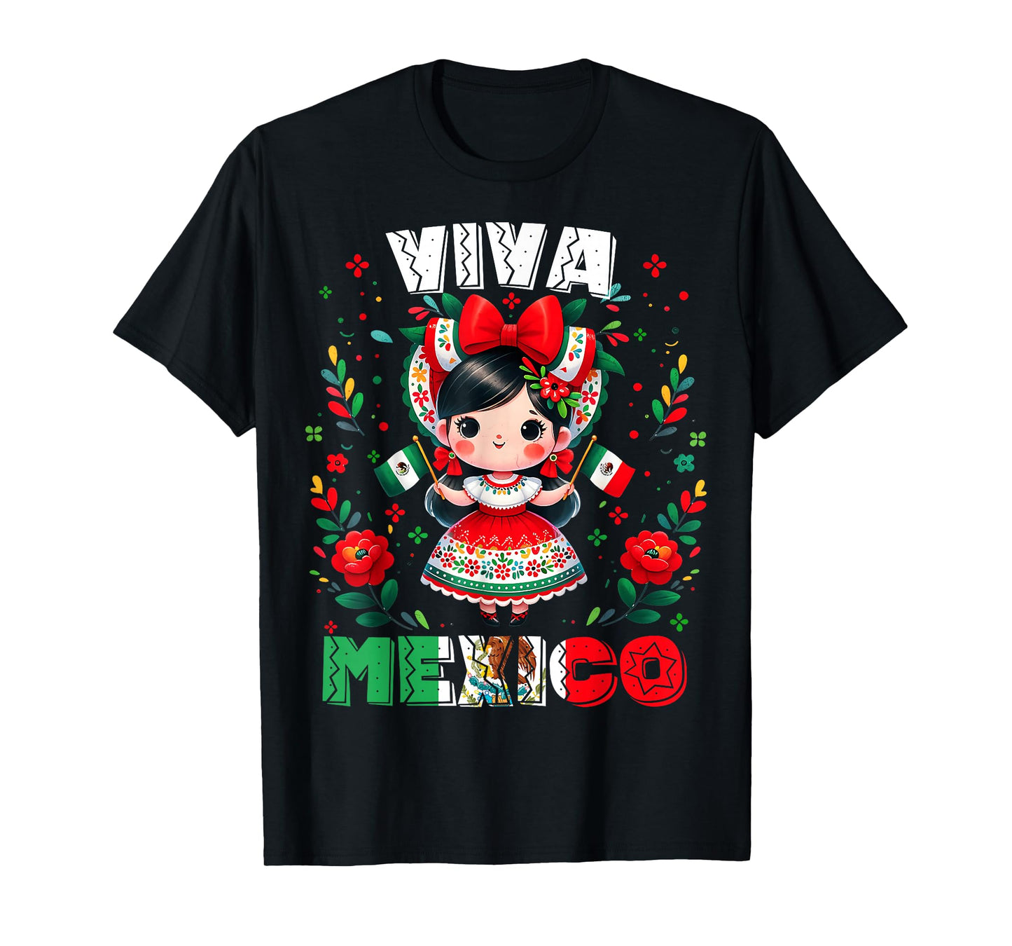 Viva Mexico Mexican Girl Flag Independence Day Girls Kids T-Shirt