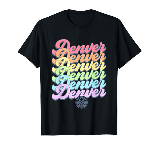 NBA Denver Nuggets Pastel Rainbow Pride Stack T-Shirt