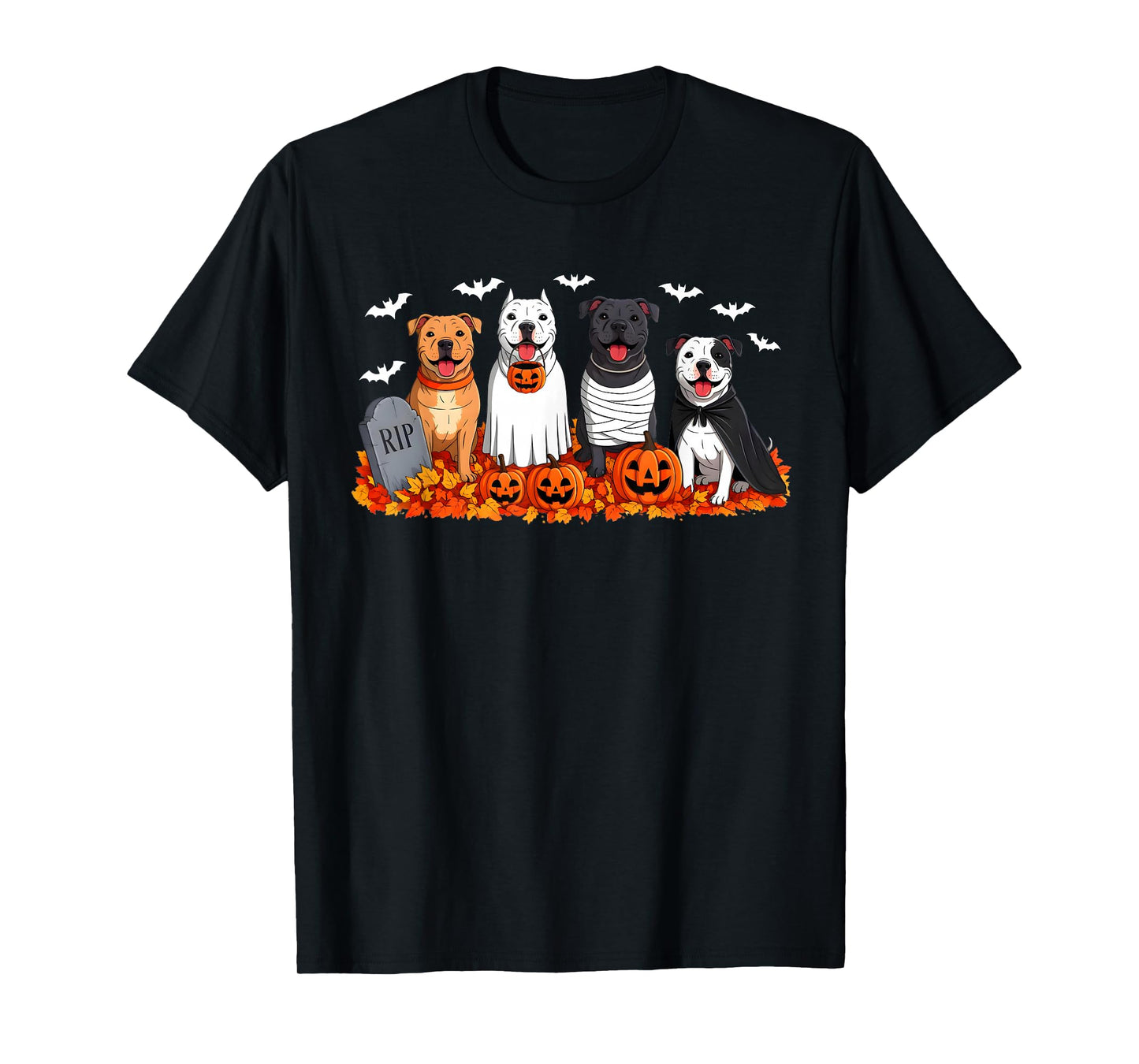 Pitbull Dog Ghost Mummy Pumpkin Halloween Costume Dog Lover T-Shirt