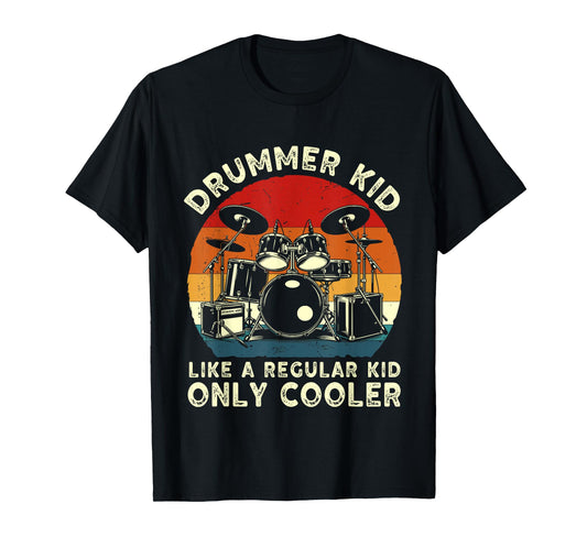 Drummer kid drum set drummer drumming art for Boys Girls Kid T-Shirt