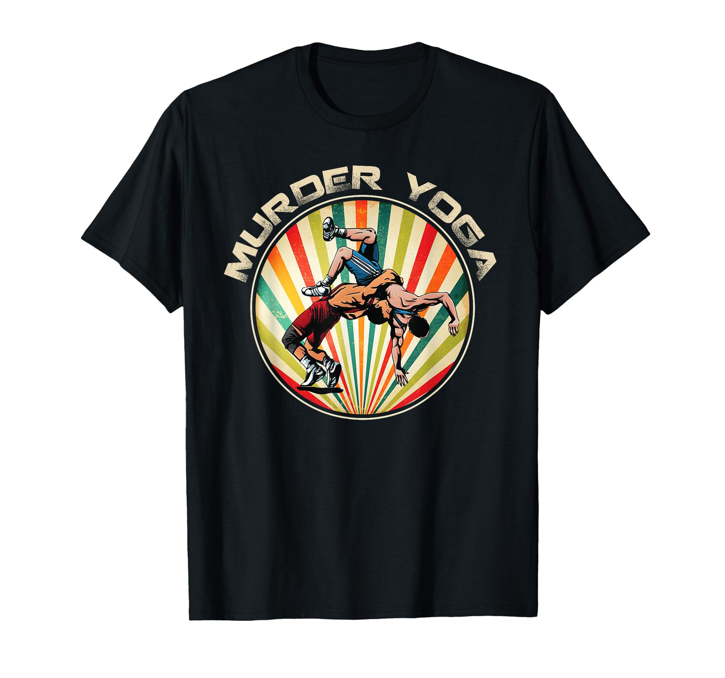 Wrestler Murder Yoga Vintage Retro Sunset Funny Wrestling T-Shirt