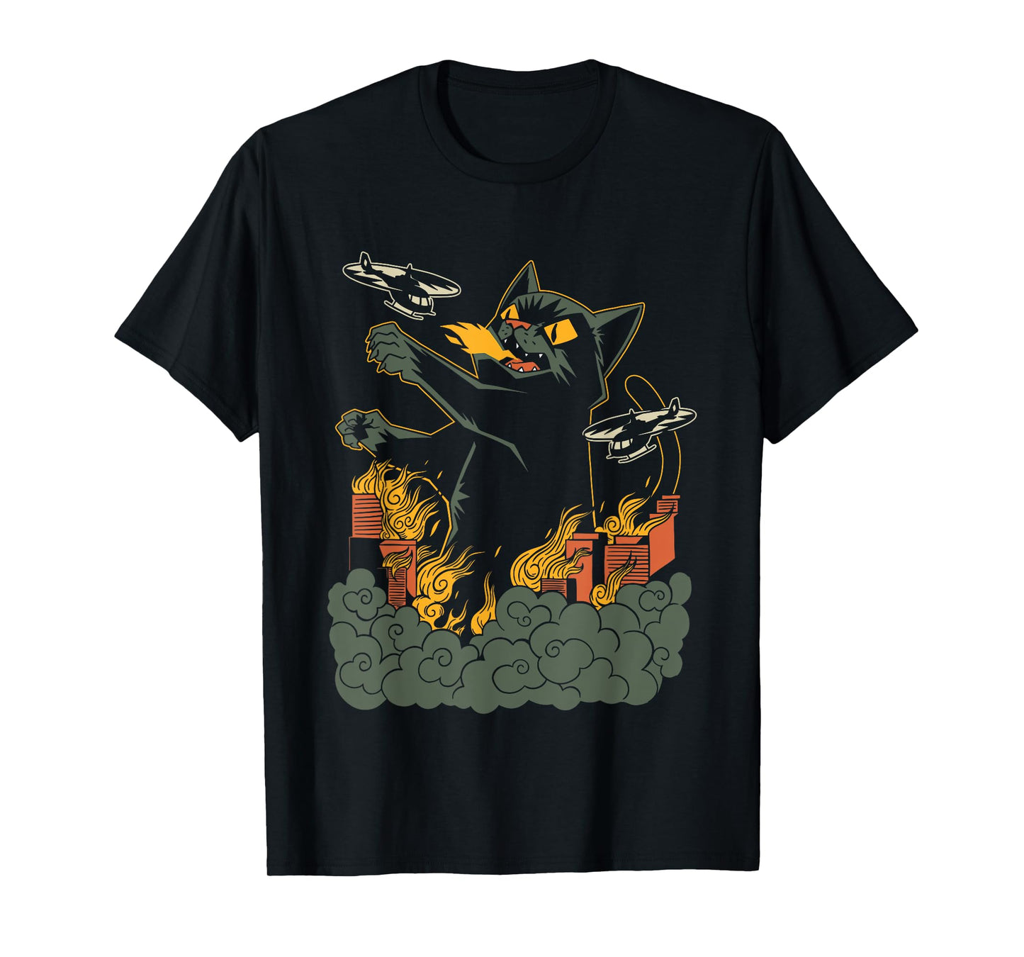 Kaiju Cat Anime Comic Art Japanese Zilla Big Cat Graphic T-Shirt for Men Women Kids