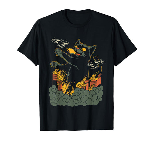 Kaiju Cat Anime Comic Art Japanese Zilla Big Cat Graphic T-Shirt for Men Women Kids