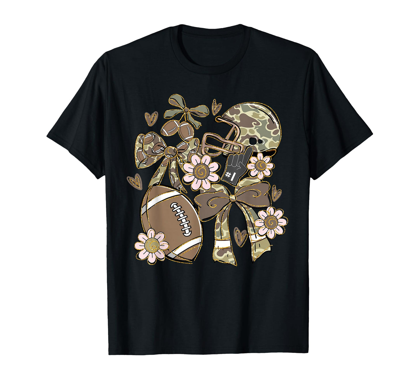 Touchdown Football Game Day Thanksgiving Camo Coquette Bow T-Shirt