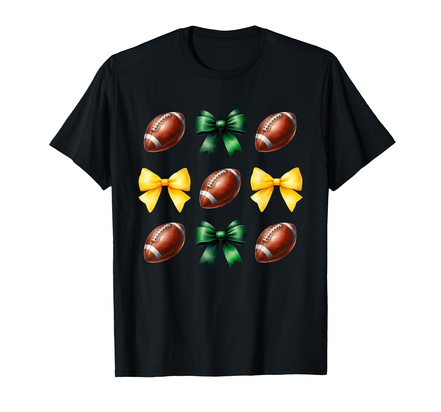 Green & Yellow Gold Footballs & Bows Fall Football Season T-Shirt