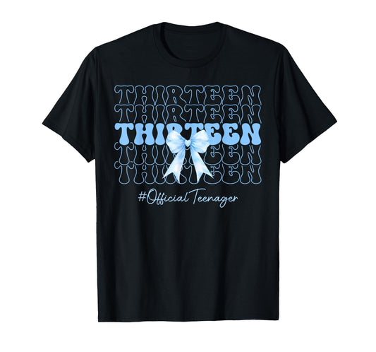 Thirteen Official Teenager Cute 13th Birthday Girl Blue Bow T-Shirt