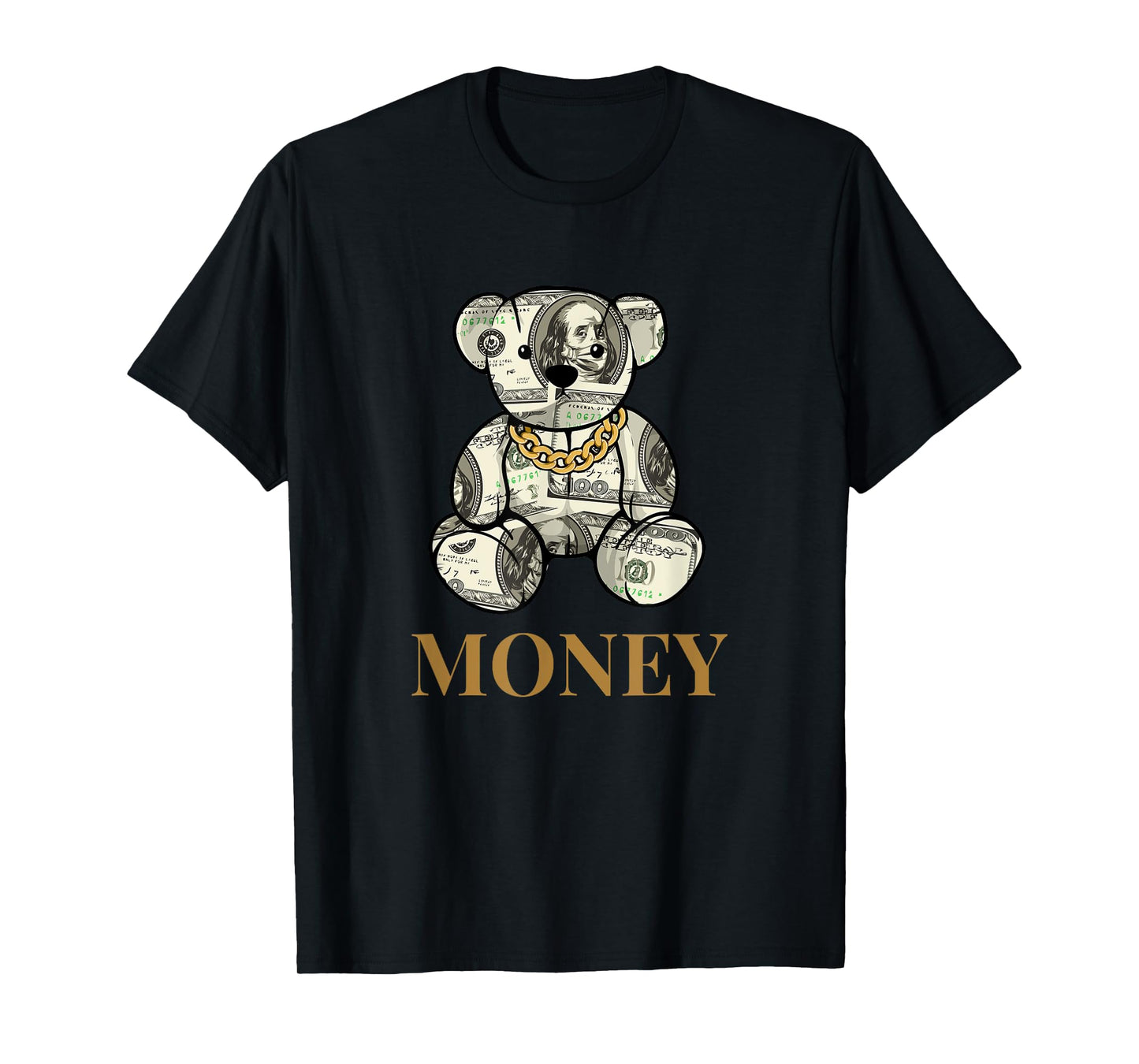 Cool Rich Teddy Bear with Money Illustration Graphic Designs T-Shirt