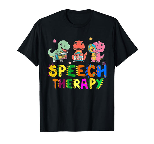 Speech Therapy Cute Dinosaur Tee Gifts Unisex-Adult T-Shirt Black Small Short Sleeve Cartoon Cute Dinosaur-Theme T-Shirts