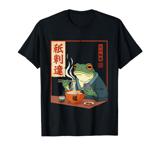 Funny Grumpy Frog Ramen Anime Aesthetic Japanese Art T-Shirt