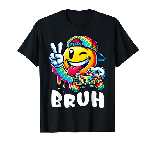 Groovy Tie Dye Gaming Funny Bruh Boys Peace Sign Gamer Kids T-Shirt