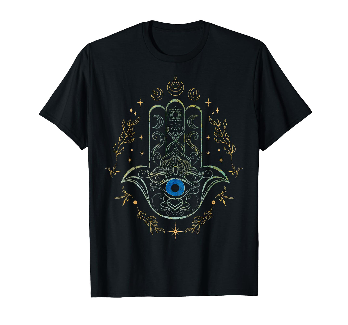 Evil Eye Hamsa Hand Nazar Amulet Protection Celestial Yoga T-Shirt