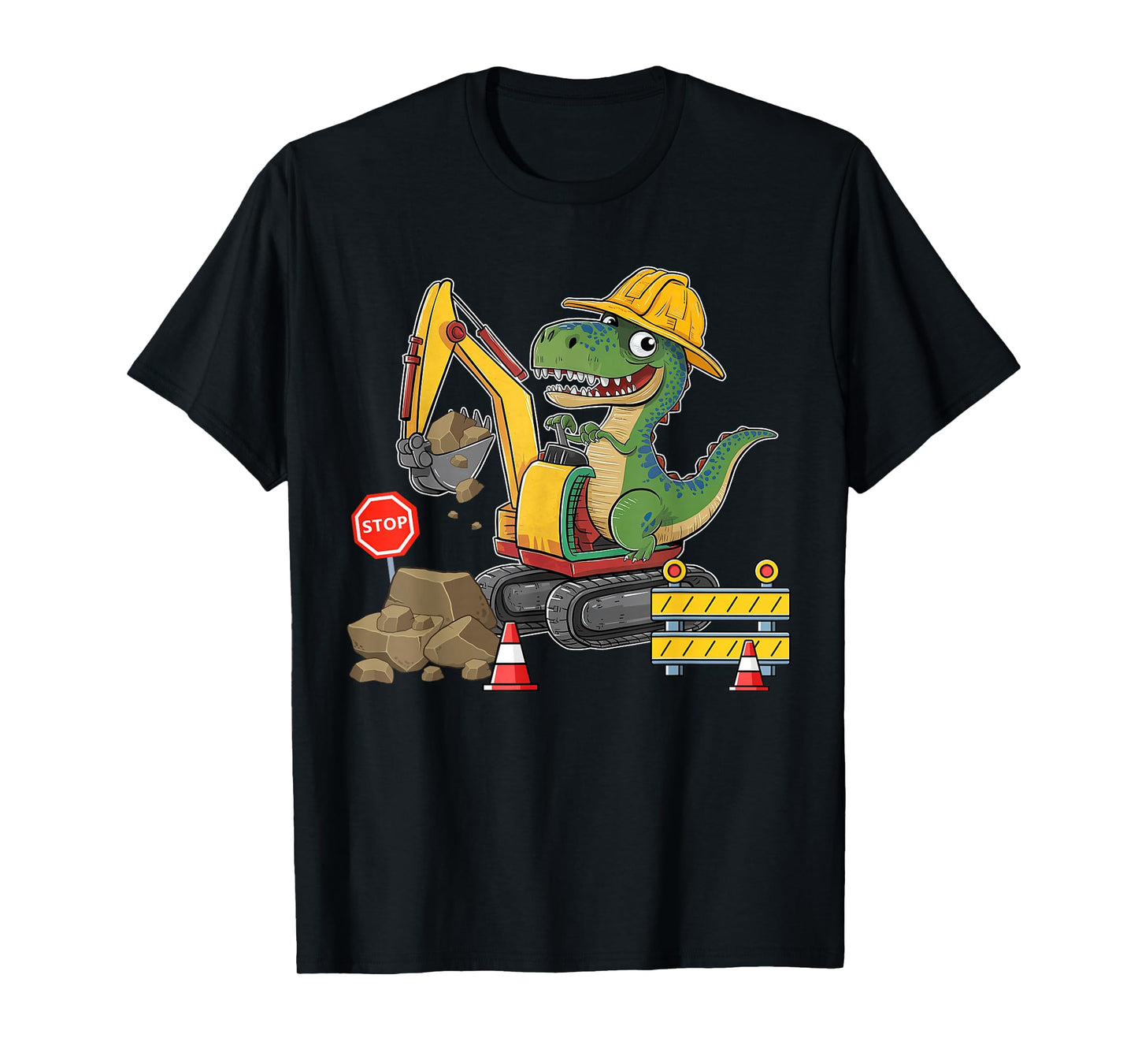 Dinosaur Construction Worker Excavator Truck Kids Boy Girl T-Shirt
