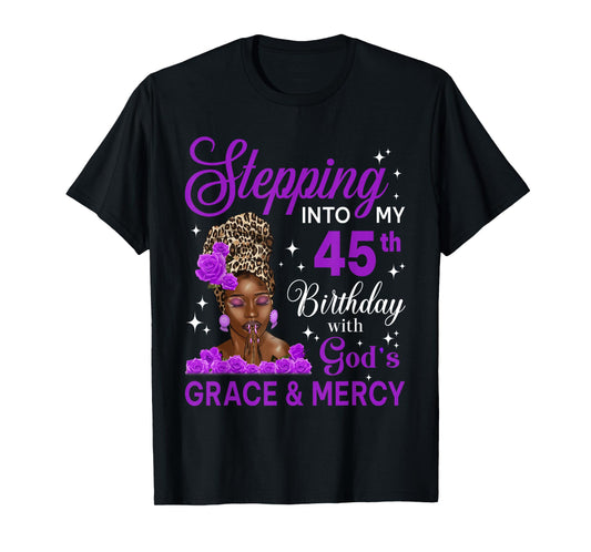 Stepping Into My 45th Birthday Headwrap Black Woman T-Shirt