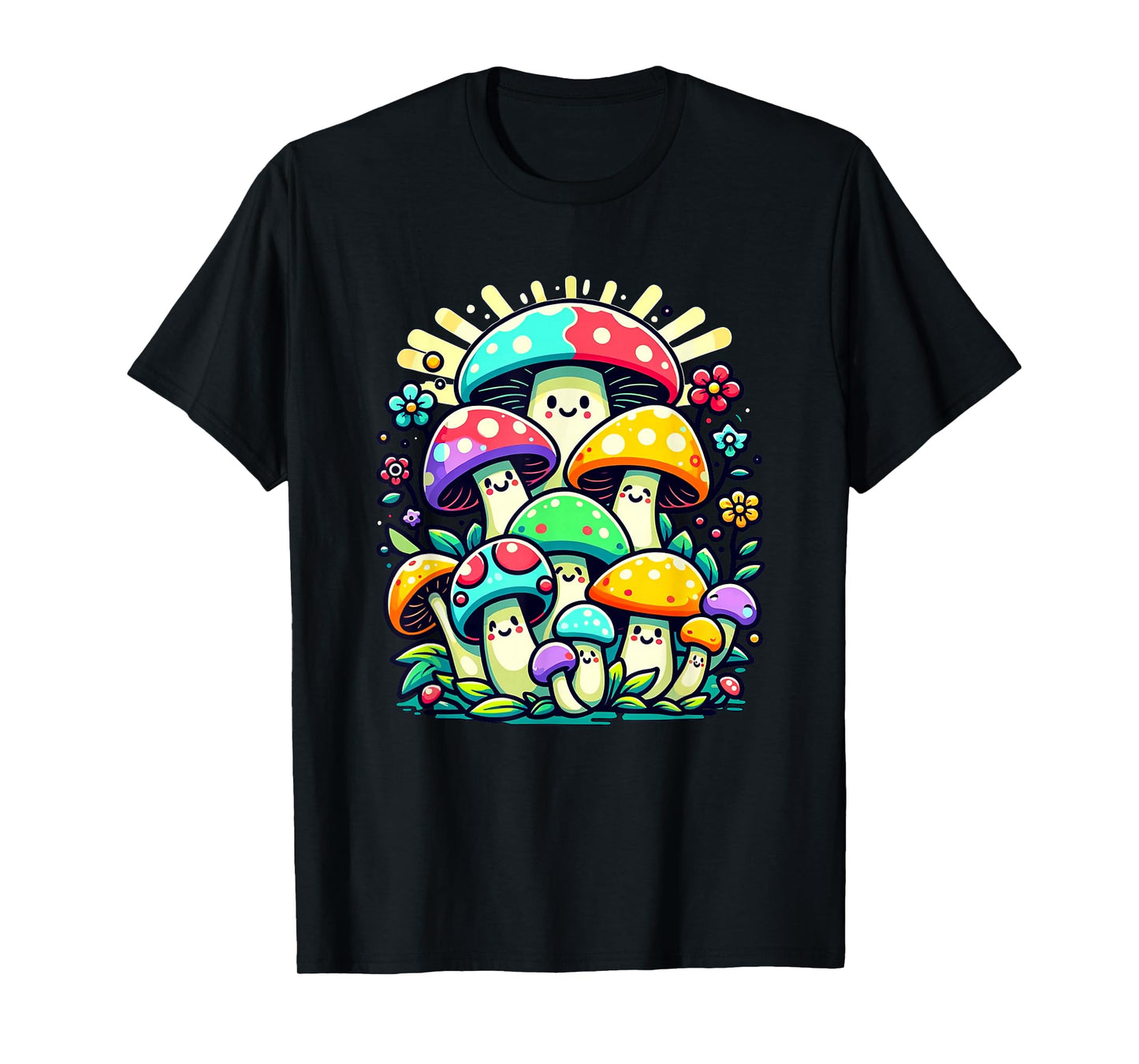 Kids Cute Whimsical Mushroom Illustration Funny Fungi Themed T-Shirt