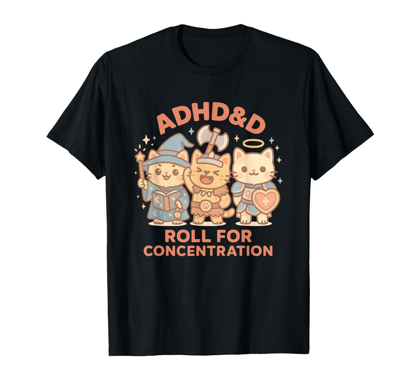 RPG Gamer ADHD&D Roll for Concentration Geek Cat Men Women T-Shirt