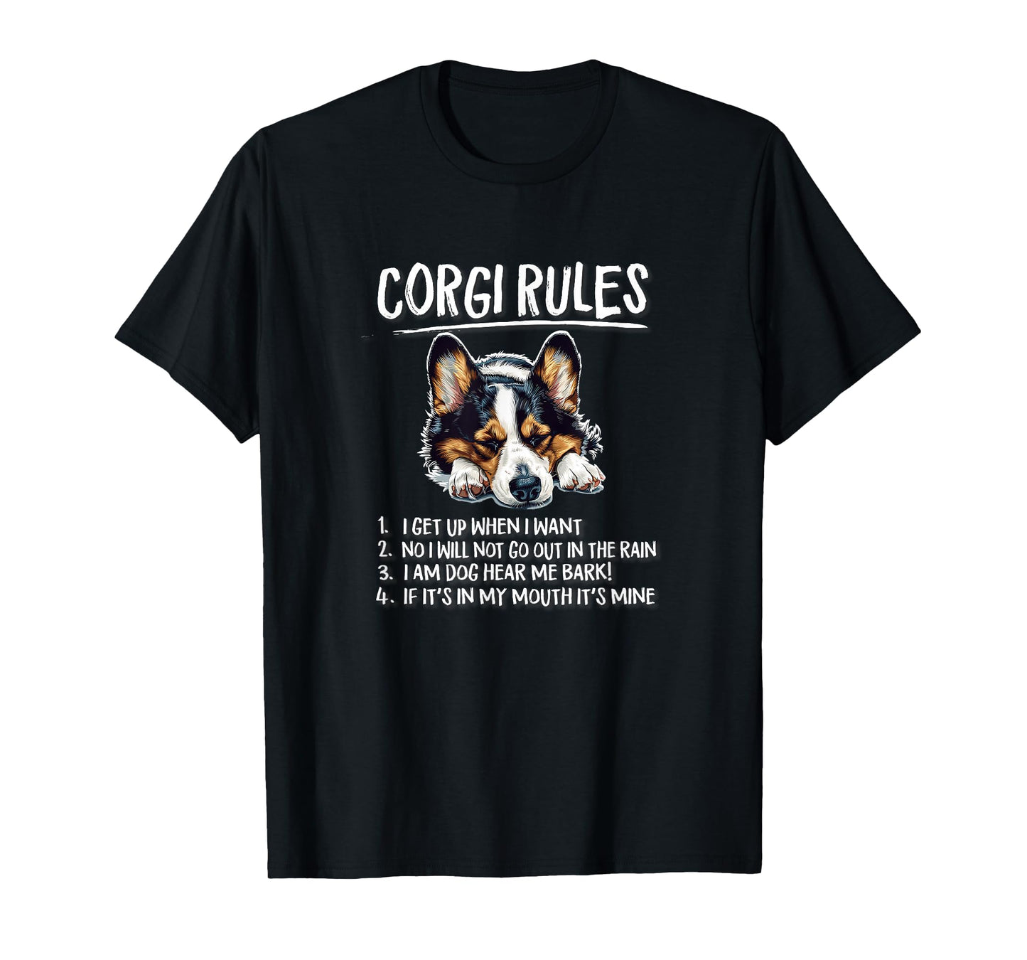 Funny Rules Napping Black Pembroke Tricolor Corgi Lover T-Shirt