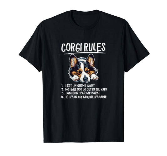 Funny Rules Napping Black Pembroke Tricolor Corgi Lover T-Shirt