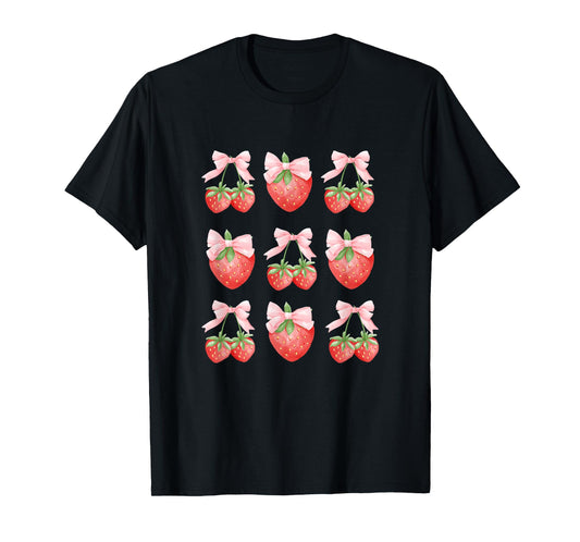 Cute Pink Bow Coquette Strawberry Clean Girl Aesthetic T-Shirt
