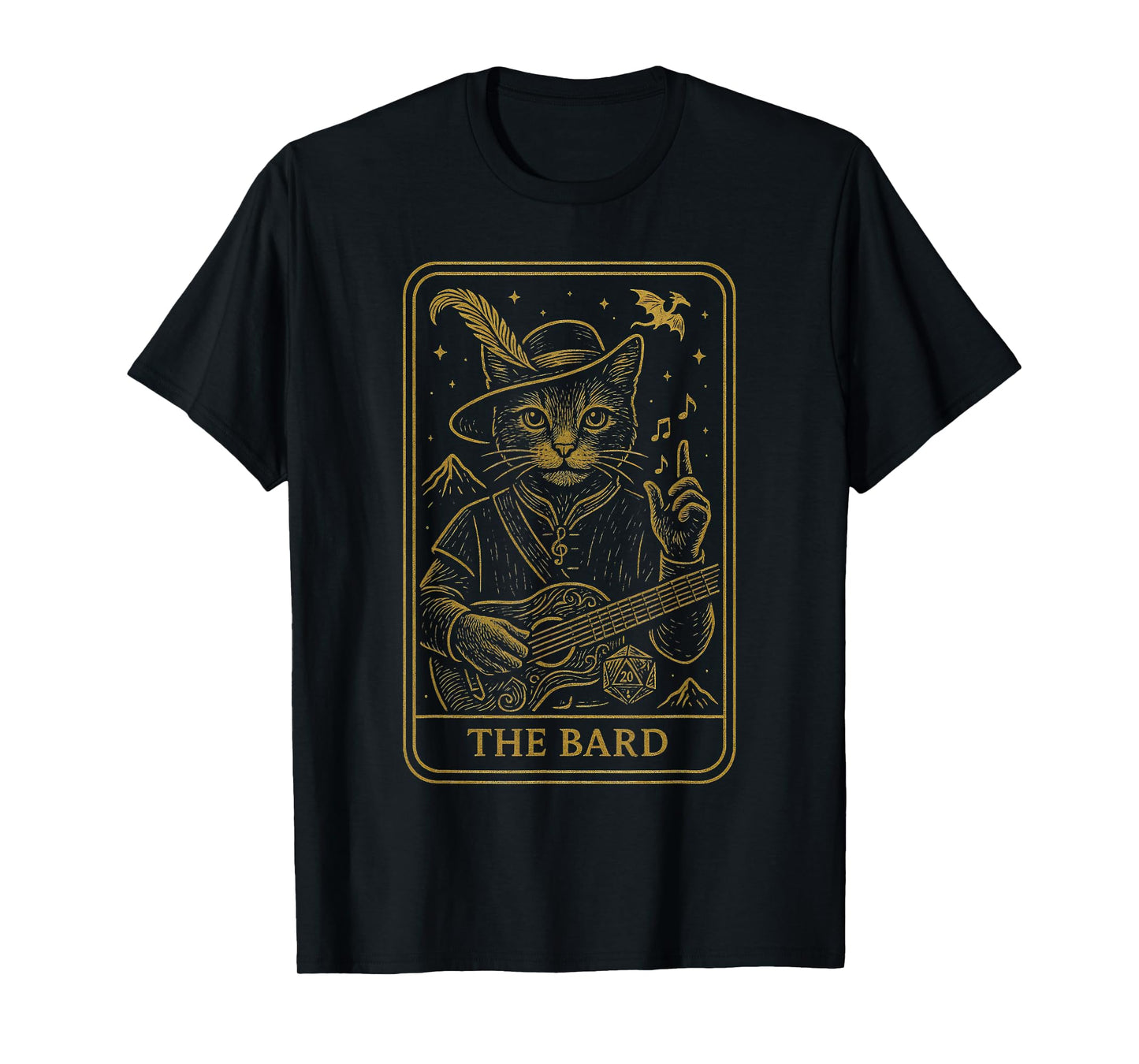 RPG Gamer The Bard D20 Dice Nerdy Geek Cat Men Women Kids T-Shirt