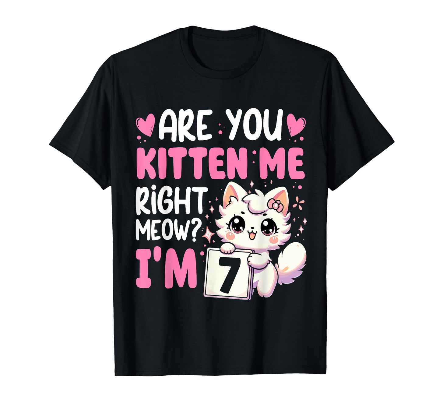 7th Birthday Shirt Girl 7yr Seven 7 Year Old Kitten Cat Bday T-Shirt