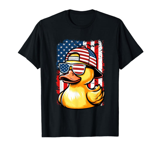 Rubber Duck American Flag 4th Of July Funny Sunglasses Duck Women Kids Men T-Shirt