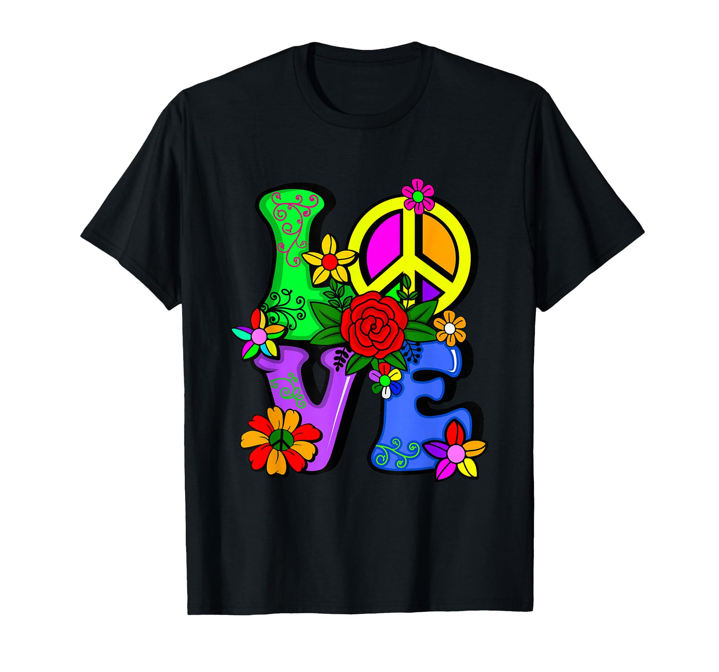 Retro 60's 70's Flower Power Hippy, Groovy Love Peace Hippie T-Shirt