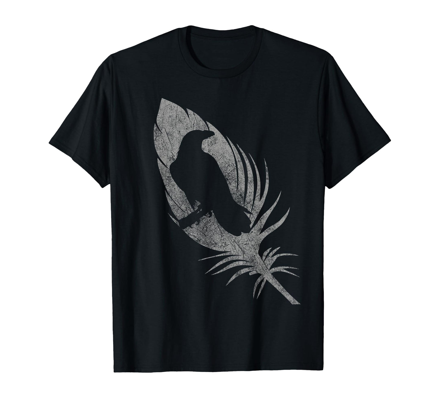 Raven silhouette beautiful crow feather distressed gothic T-Shirt