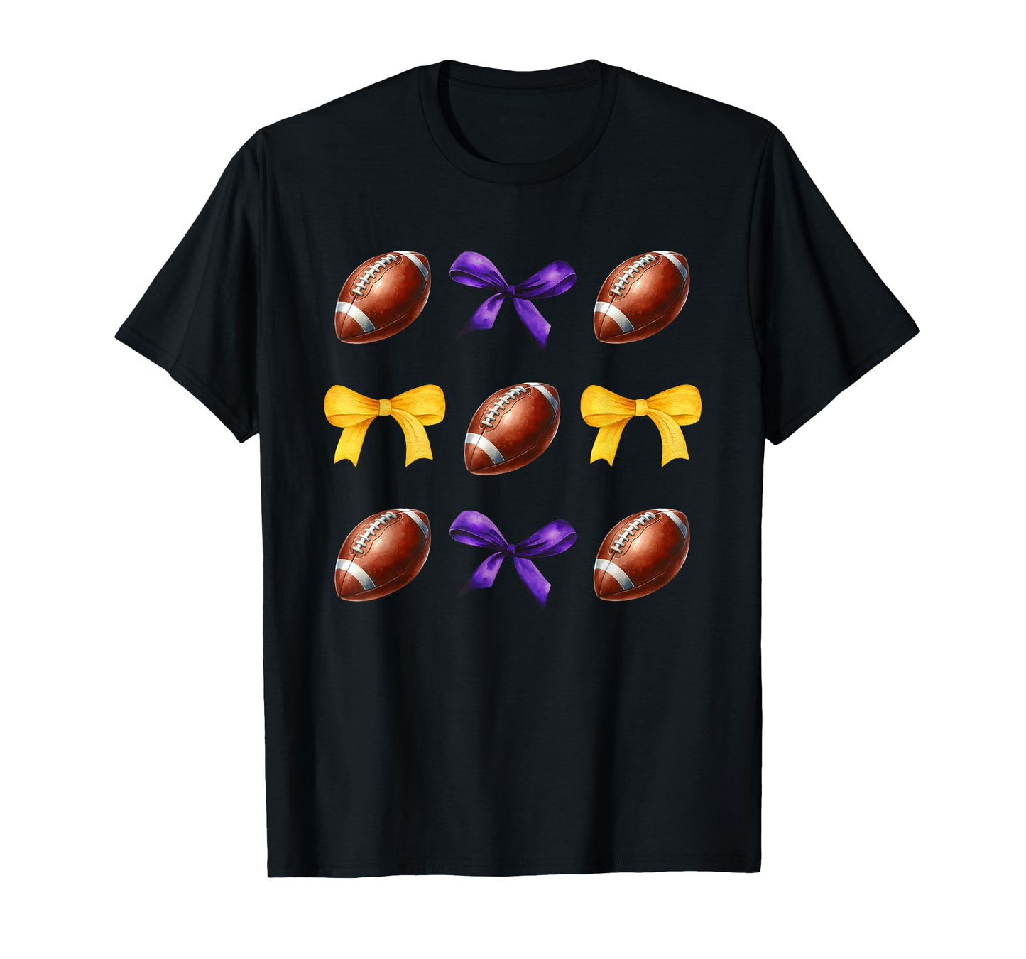 Footballs & Purple & Gold Bows Girls Fall Football Season T-Shirt