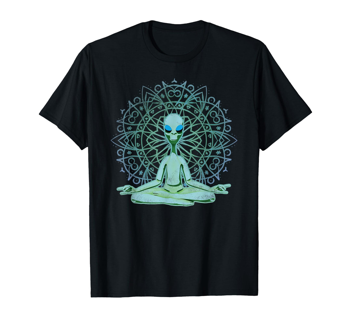 Alien Shirt UFO Mandala Meditating Green Alien Lotus Zen T-Shirt