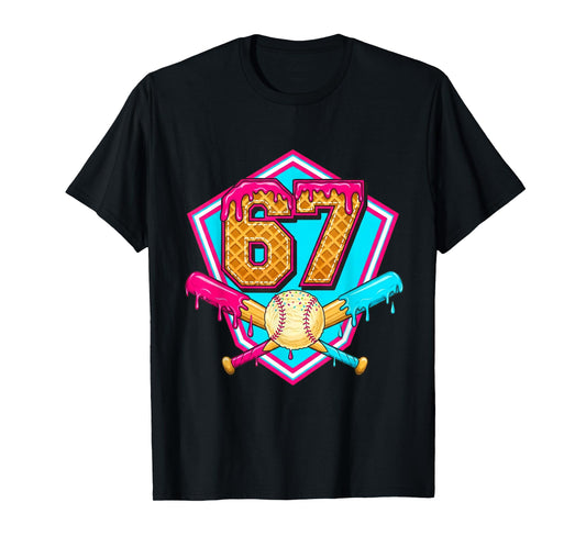 Baseball Drip Jersey Number 67 for Players & 67th Birthday T-Shirt