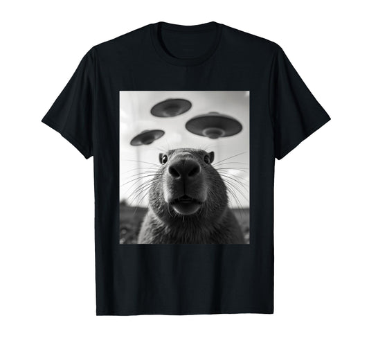 Funny Graphic Costume Weird Cute Capybara Selfie UFO T-Shirt