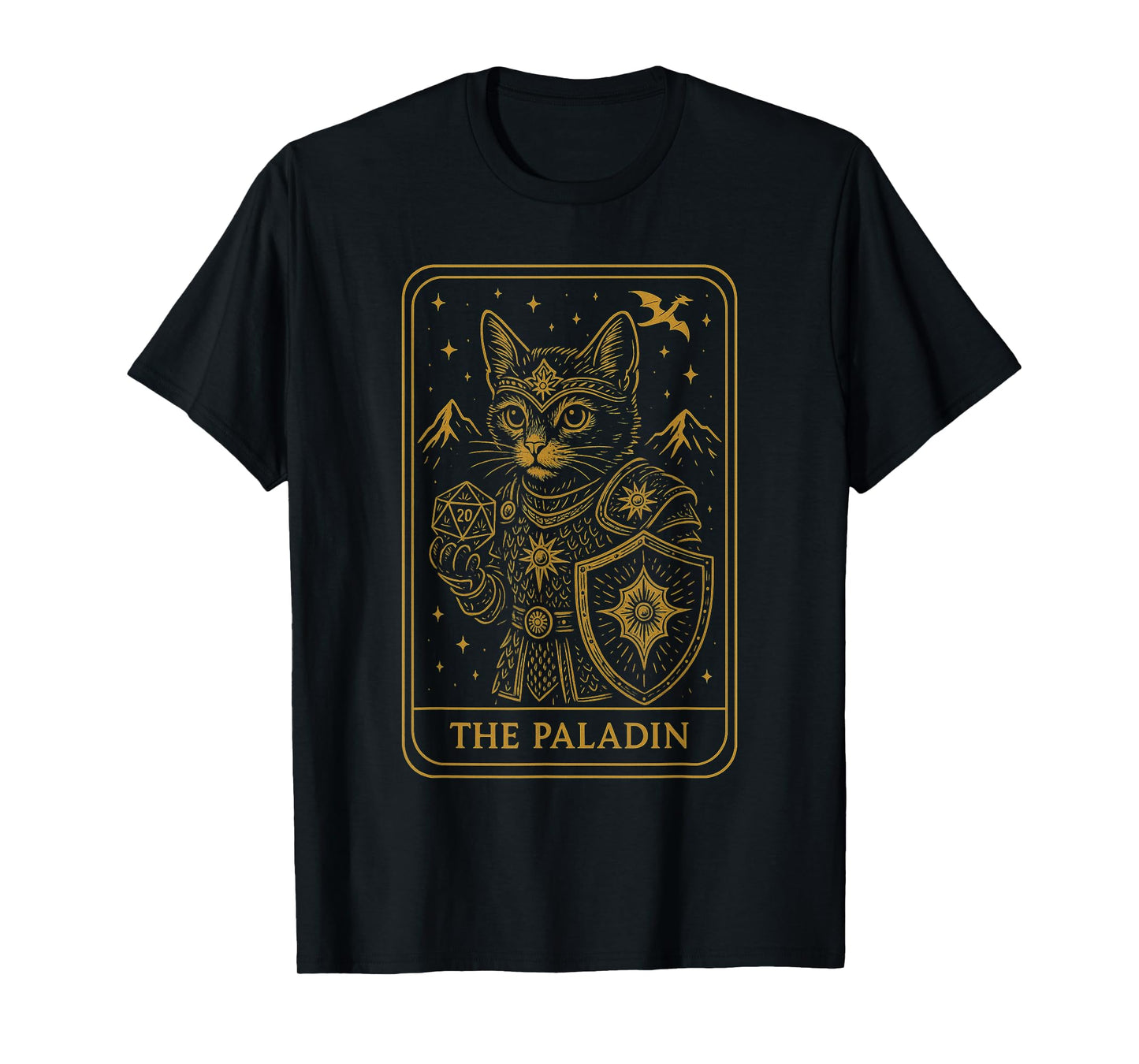 RPG Gamer Paladin D20 Dice Nerdy Geek Cat Men Women Kids T-Shirt