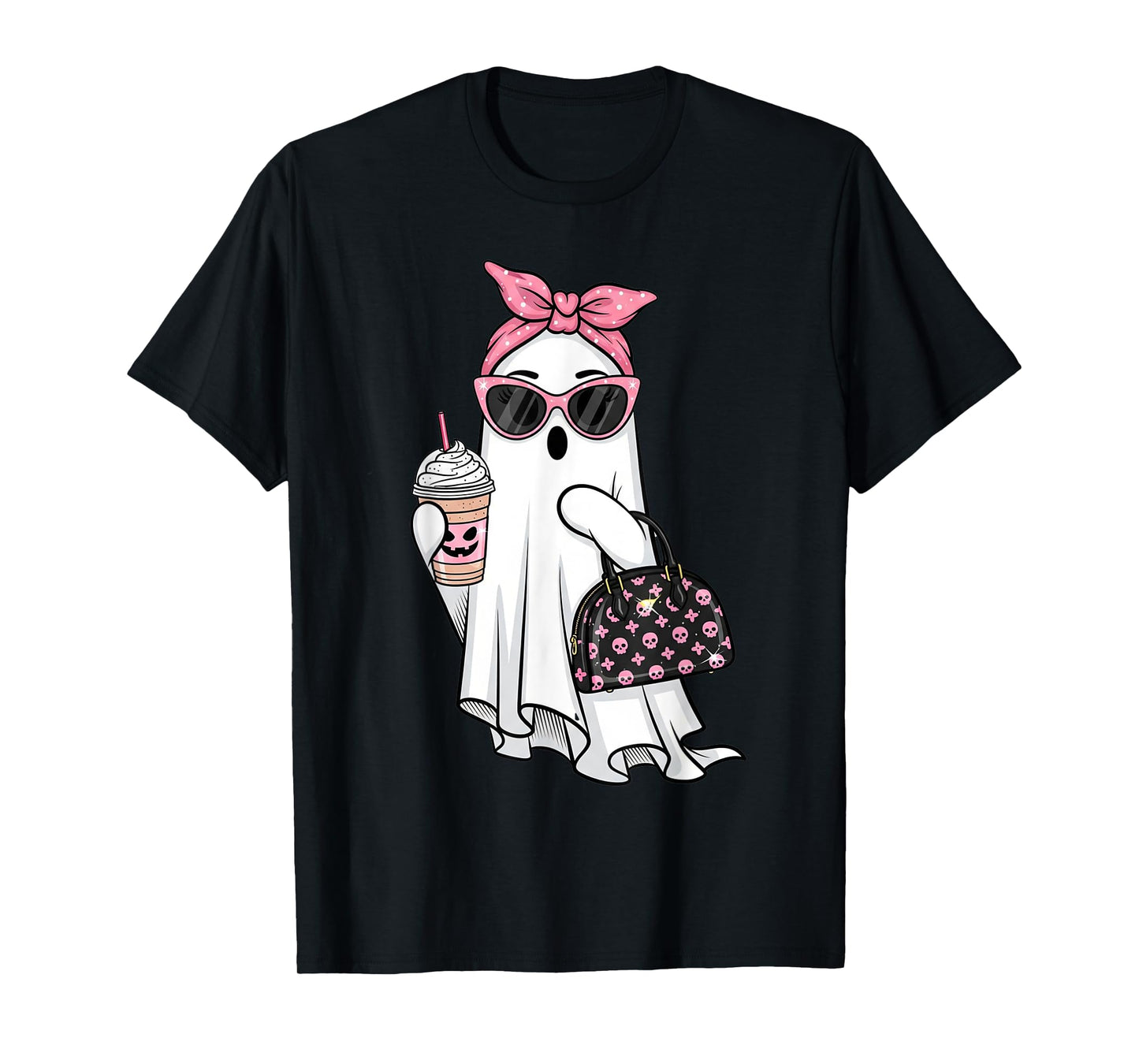 Cute Ghost Drinking Coffee Halloween Ghost Ice Coffee Womens T-Shirt