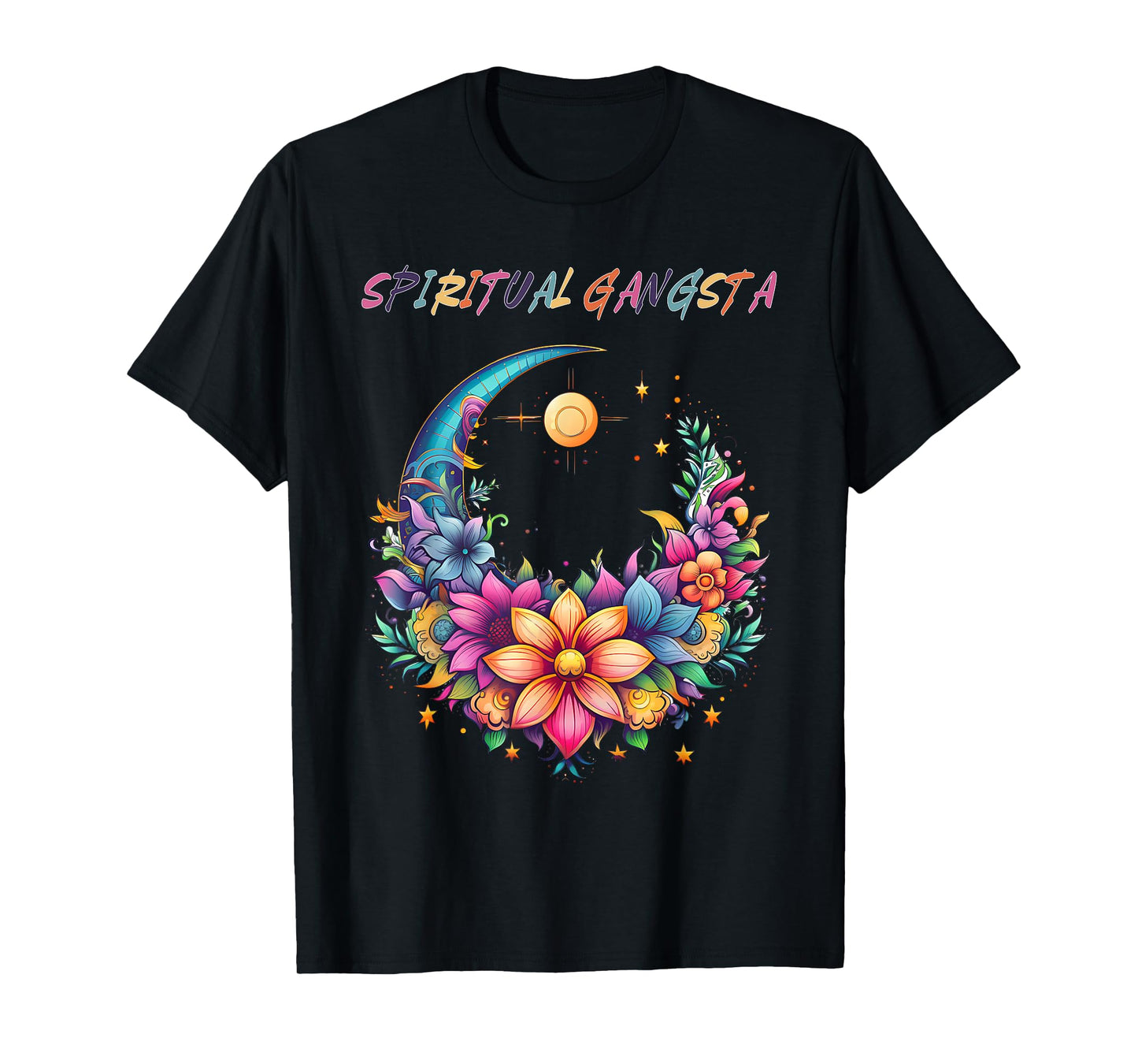 Spiritual Gangsta Floral Moon Yoga Meditation Mandala T-Shirt