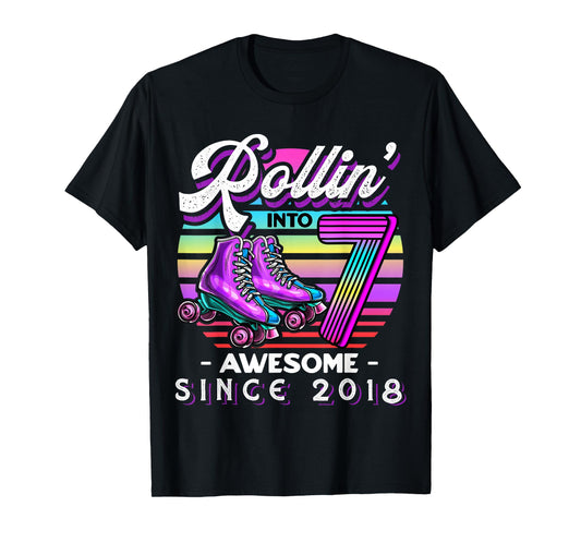 Birthday Roller Skating 7th Girls Rollin into 7 Skate Party T-Shirt