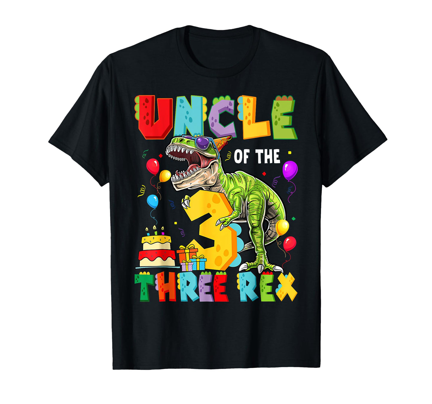 Uncle Of The Three Rex 3Rd Birthday Boy Dinosaur T-Rex T-Shirt