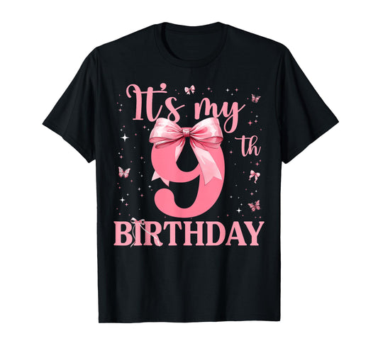 9th Birthday Coquette Bow 9 Years Old Birthday Girl Kids T-Shirt