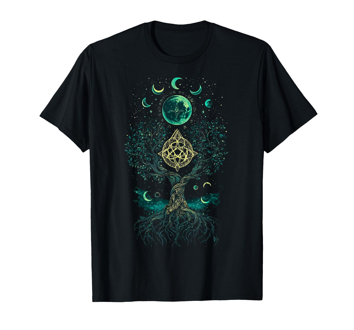 Tree Moon Phases Yggdrasil Viking Pagan Wicca T-Shirt