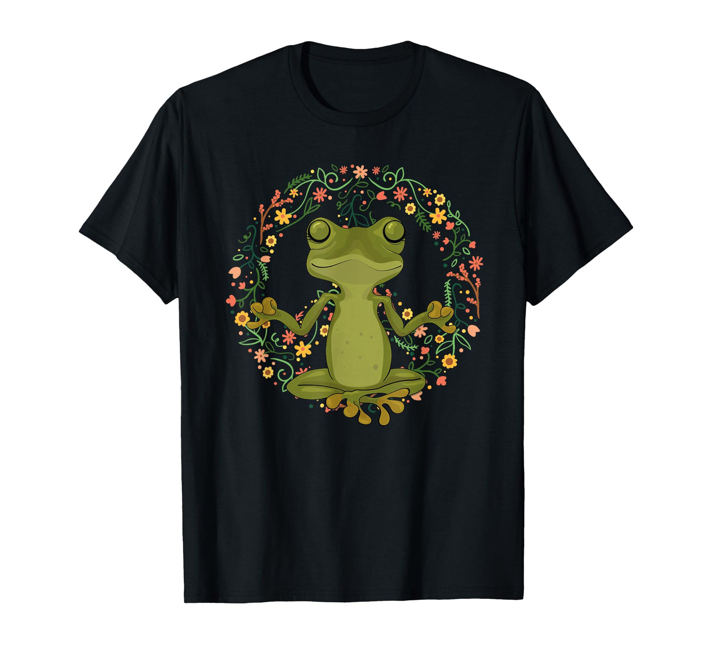 Peace Sign Yoga Frogs Cool Peace Frog Floral T-Shirt