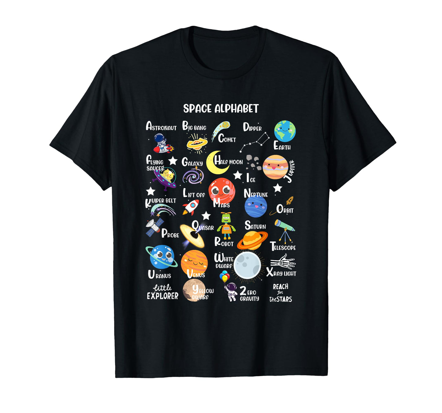 Space Alphabet A-Z ABC of Outer Space STEM Kids T-Shirt